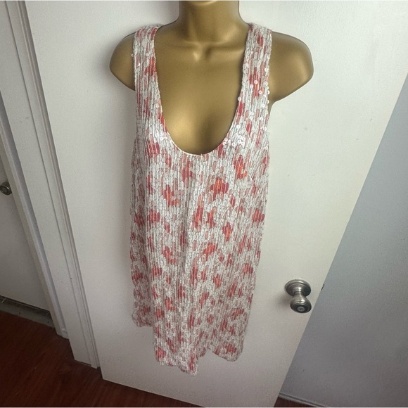 French Connection Cream Sofa Reds Clear Sequins Feather Field Saess Dress NWT 6 - Picture 5 of 15